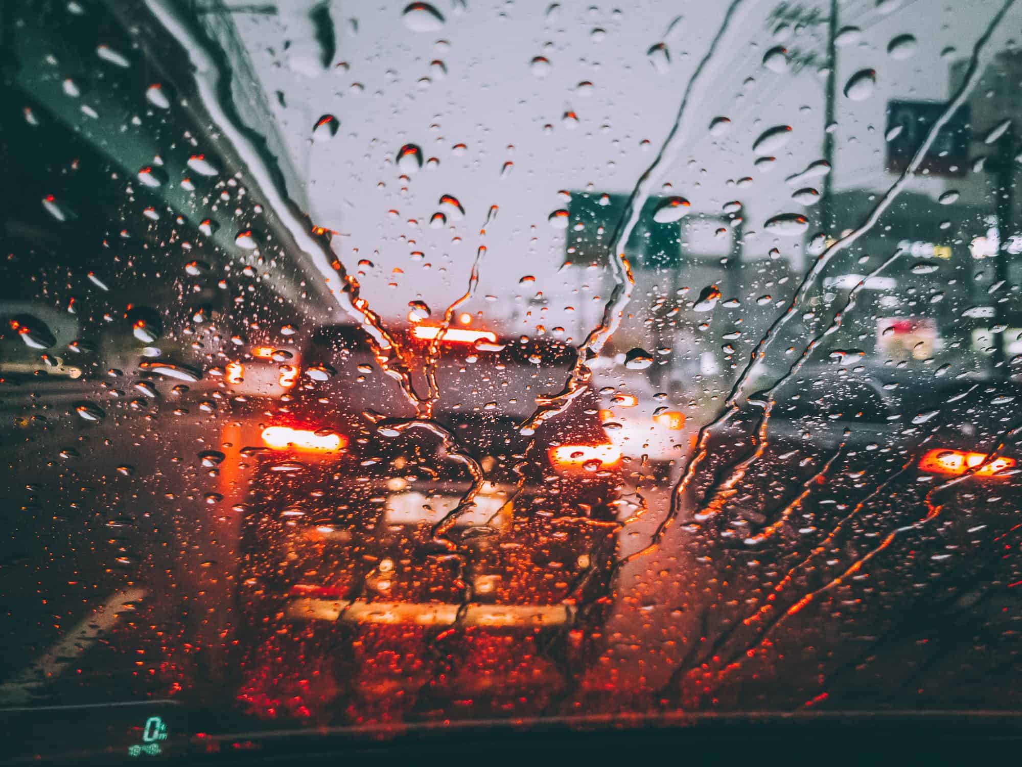 Driving in the rain behind an SUV