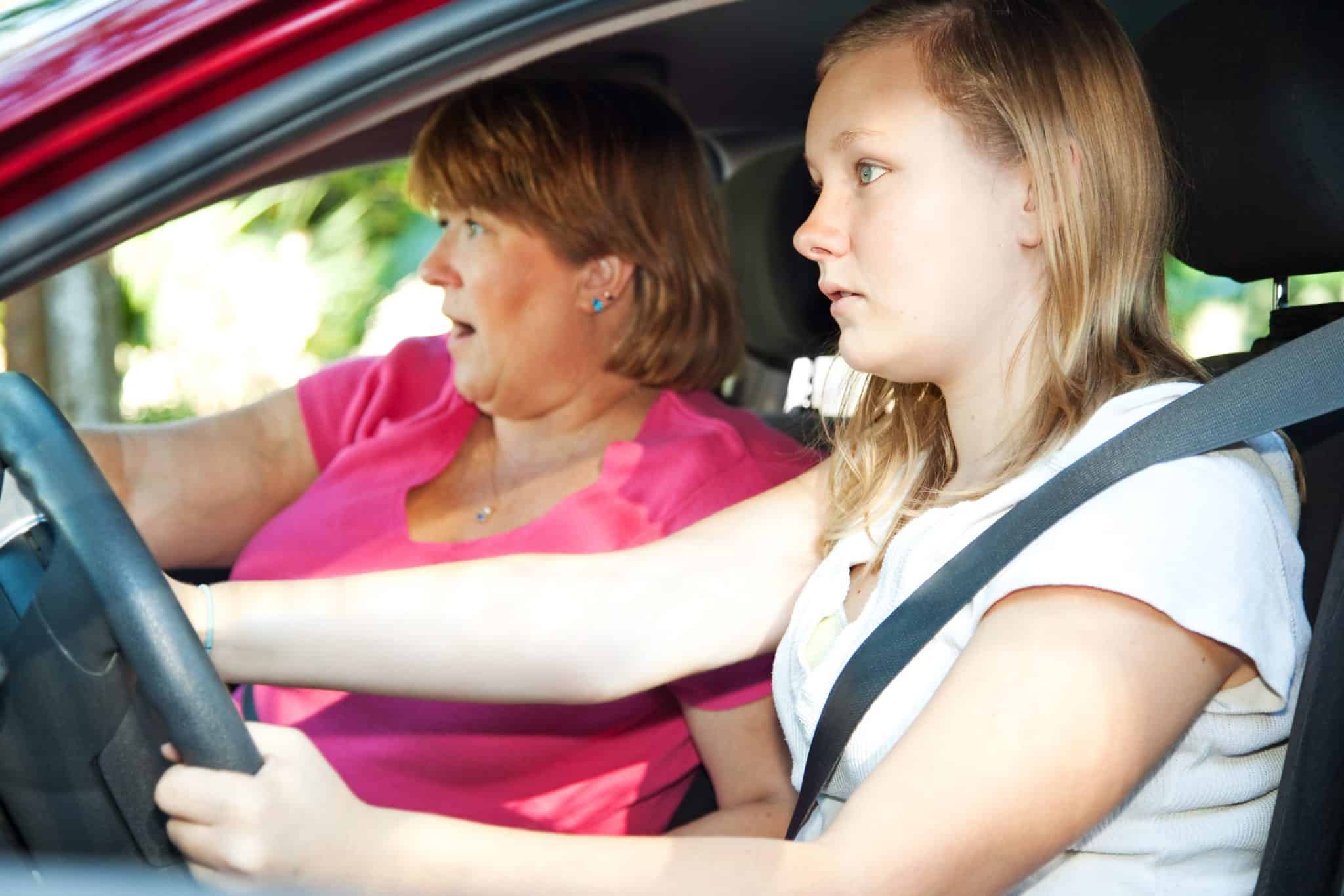 Teenage driver and her mother right before getting in a car accident.