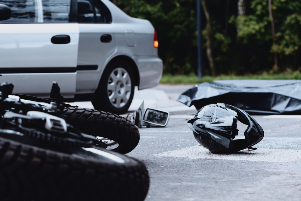 What is the most common type of collision between cars and motorcycles in New York?